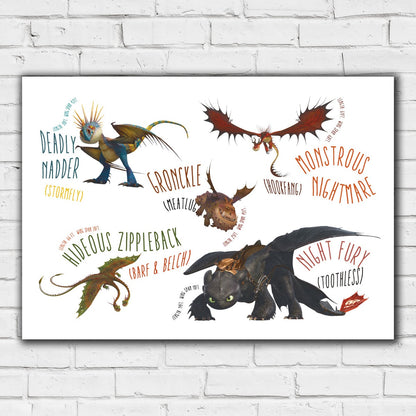 How To Train Your Dragon Print - Dragons and Info Poster Wall Art