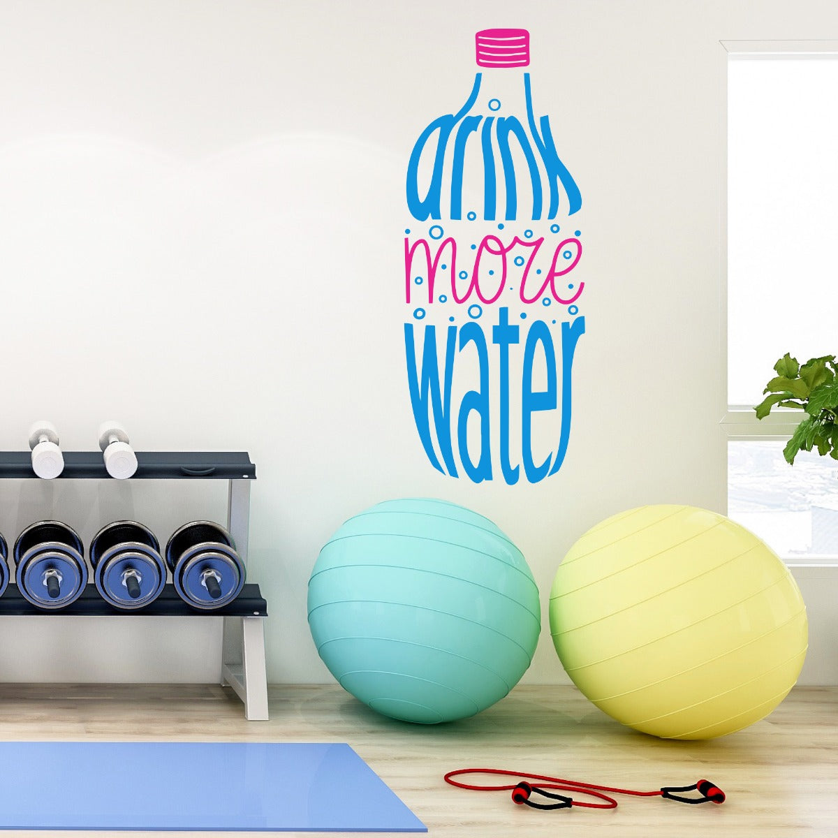 Gym Wall Sticker - Drink More Water Handwritten Bottle