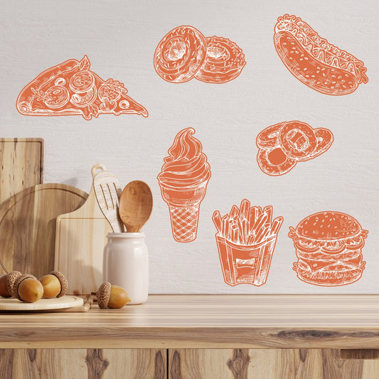 Kitchen Wall Sticker - Fast Food Sketches