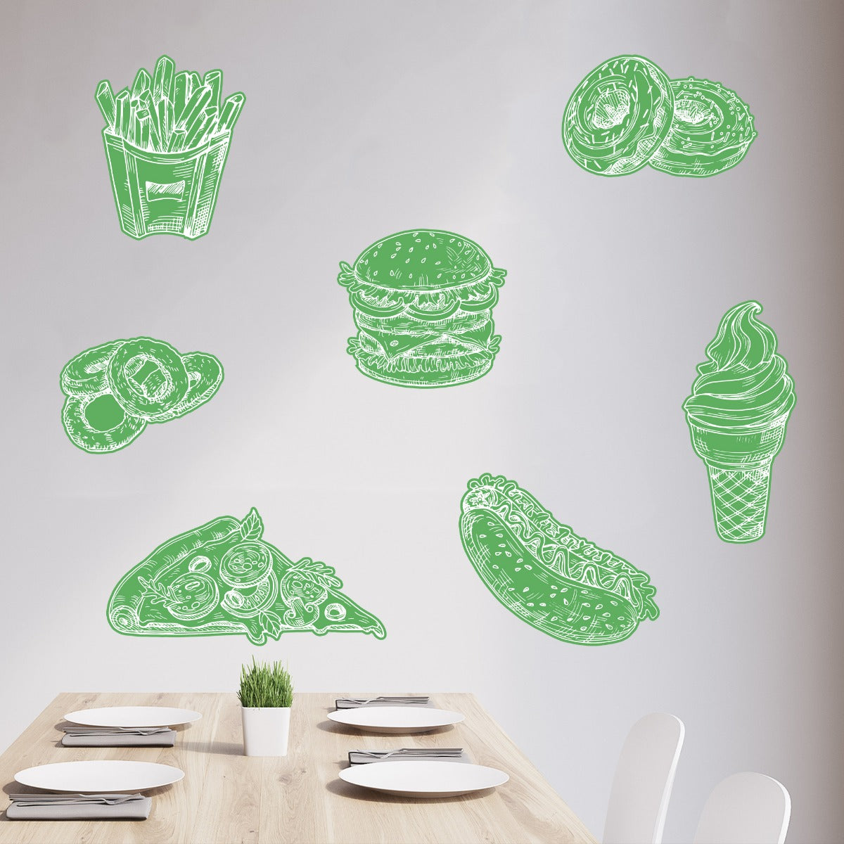 Kitchen Wall Sticker - Fast Food Sketches