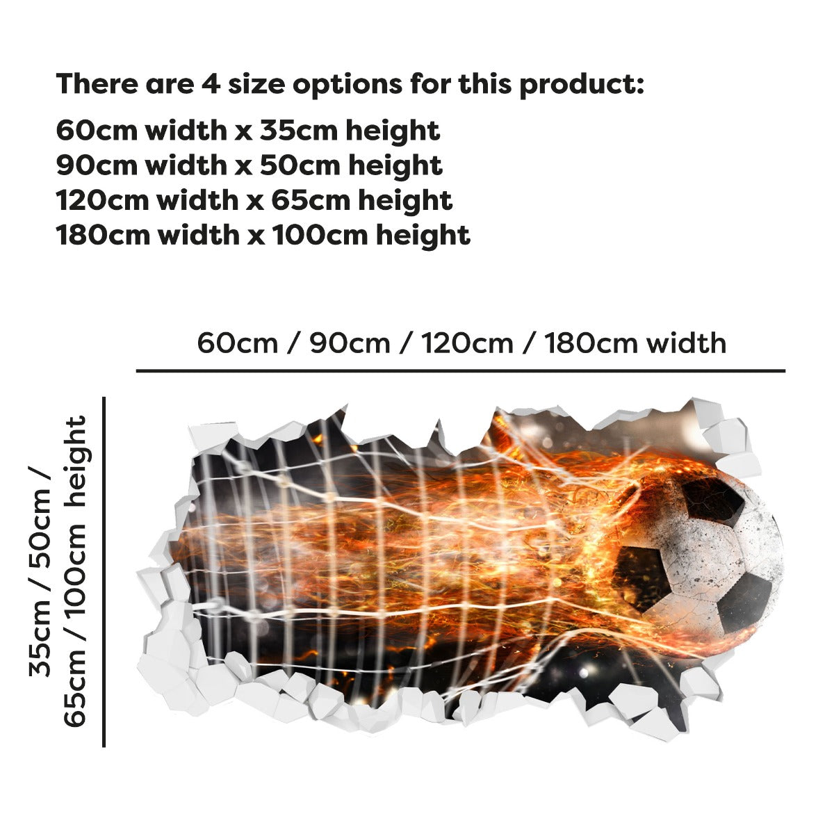 Sticker Football Net Football Wall Sticker - Fire Football Burning Through Net Broken Wall ...