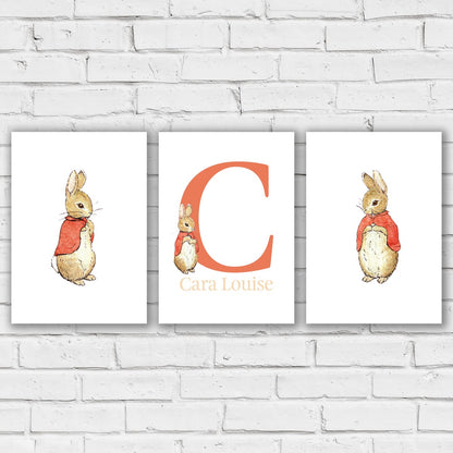 Peter Rabbit Print - Flopsy Mopsy & Cottontail Personalised Letter and Name Set of 3 Prints