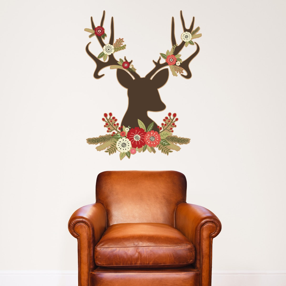 Christmas Floral Reindeer Wall Sticker