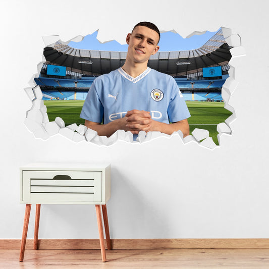 Manchester City Football Club - Phil Foden 23/24 Broken Wall Sticker + Bonus Decal Set