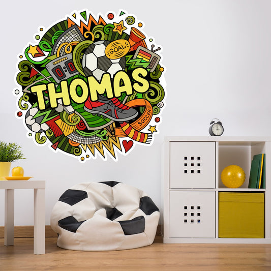 Football Wall Sticker - Football Doodle Circle Personalised Name
