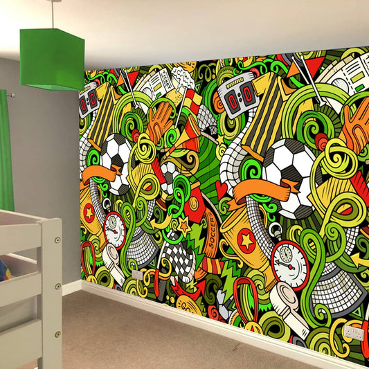 Football Wall Mural - Doodle Collage Full Wall Mural