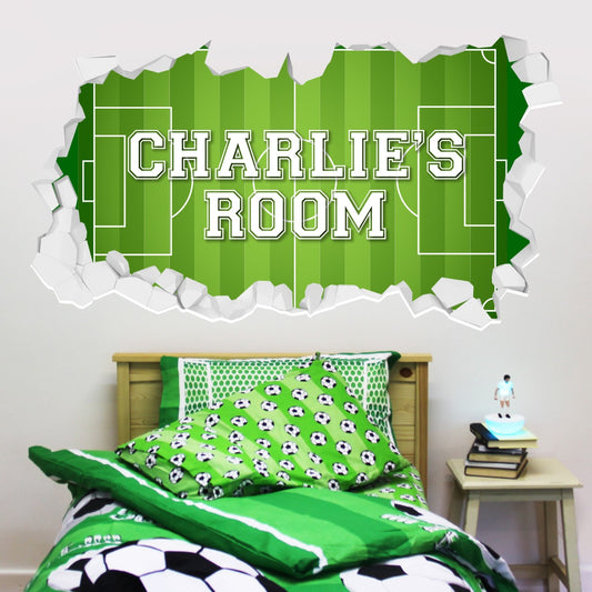 Football Wall Sticker - Football Pitch Personalised Name Broken Wall