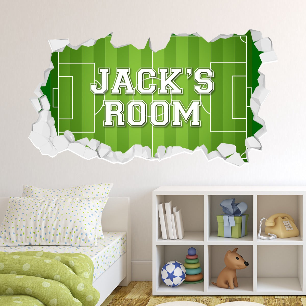 Football Wall Sticker - Football Pitch Personalised Name Broken Wall