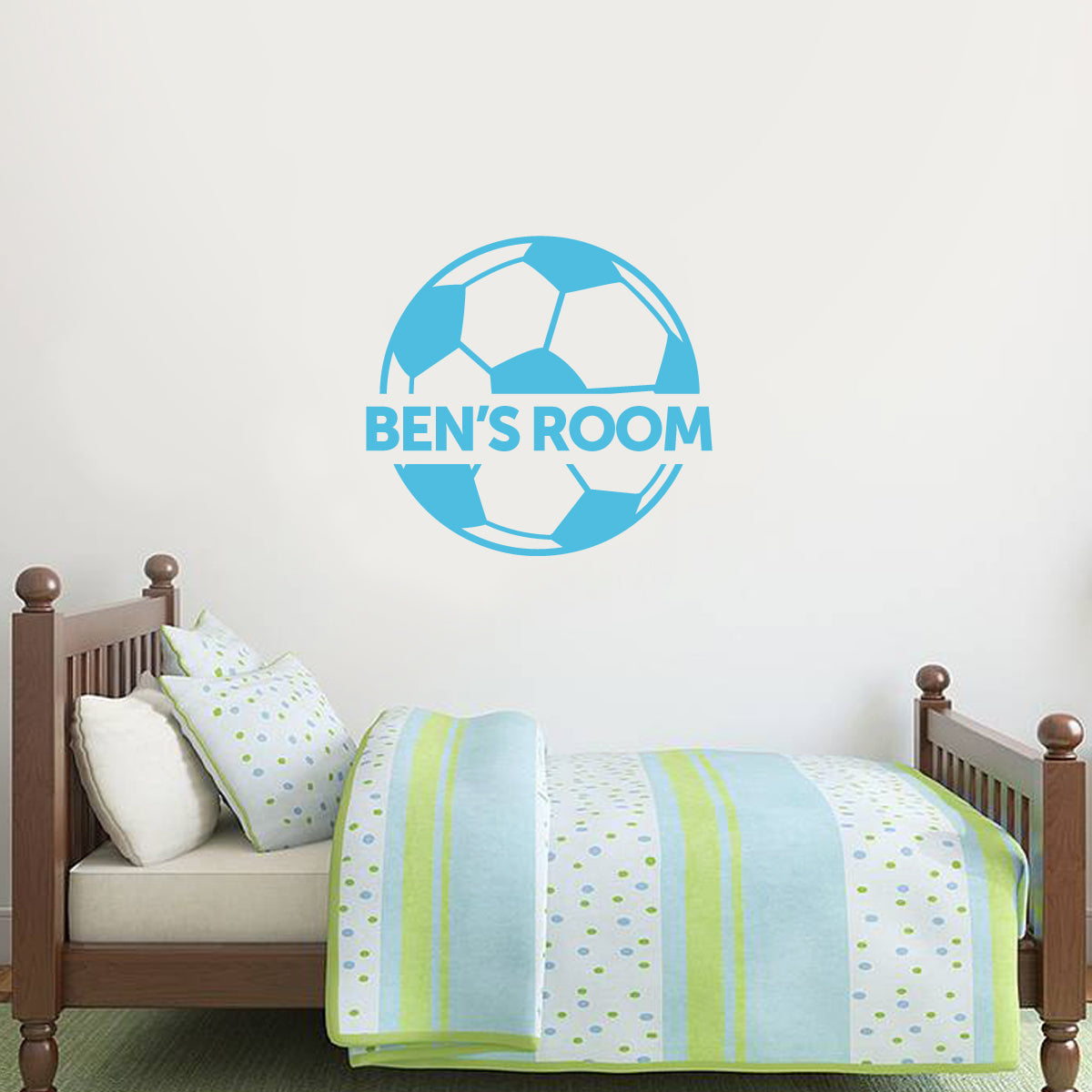 Light Blue Football Design & Name Wall Sticker