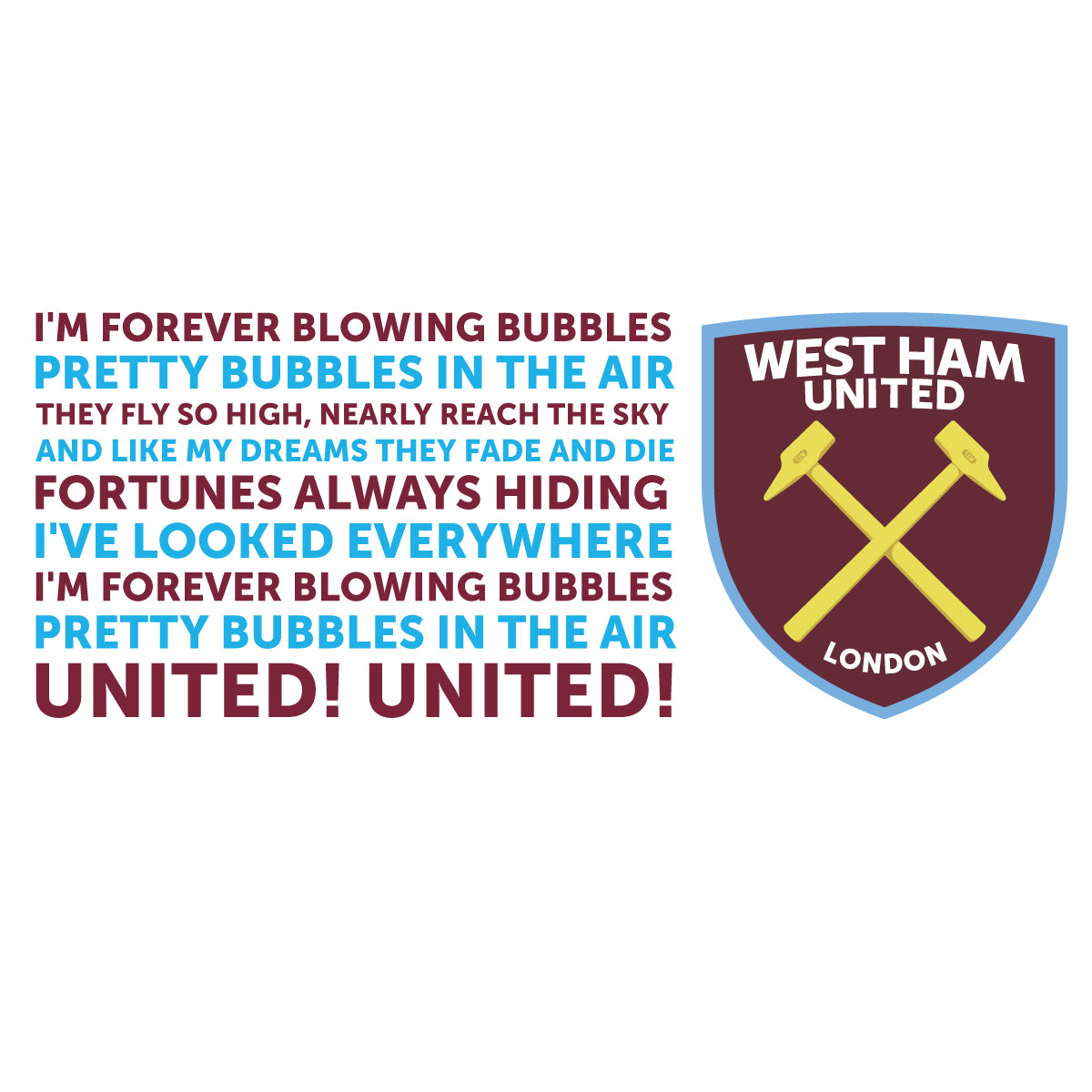 West Ham United Football Club - Blowing Bubbles Song & Crest + Hammers Wall Sticker Set