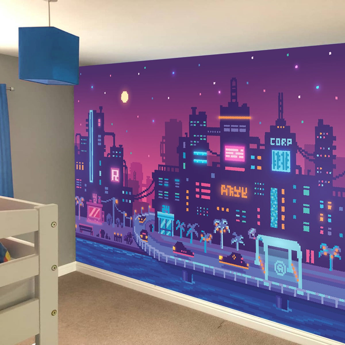 Gaming Wall Mural - Gamer Pixel Metropolis Full Wall Mural