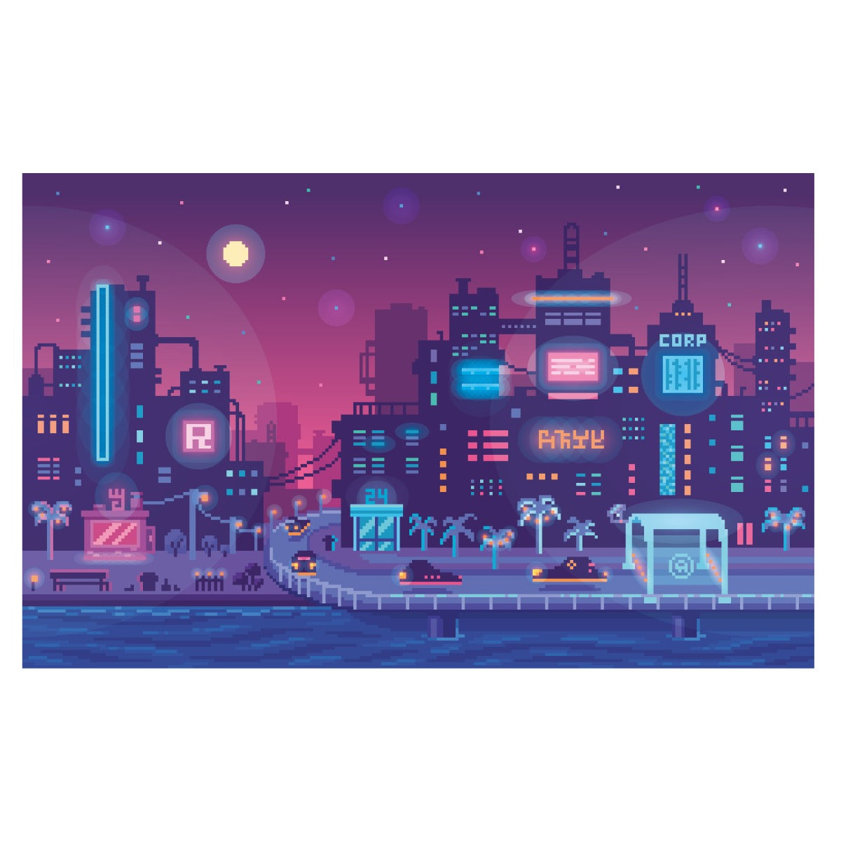 Gaming Wall Mural - Gamer Pixel Metropolis Full Wall Mural