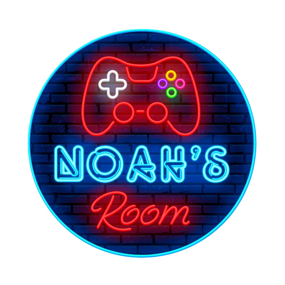 Gaming Wall Sticker - Personalised Name Neon Sign Brick Circle