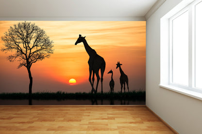 Giraffes in Sunset Wall Mural