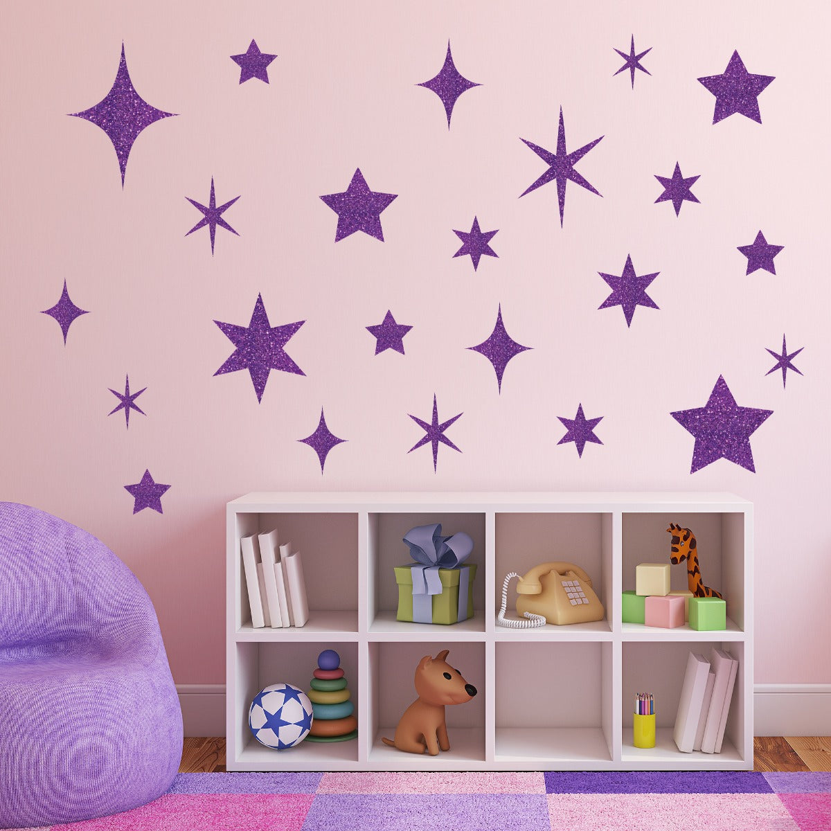 Kids Wall Sticker - Glitter Stars Wall Decal Set