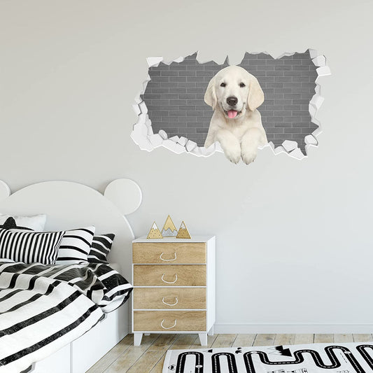 Golden Retriever Dog Leaning Over Broken Wall Sticker