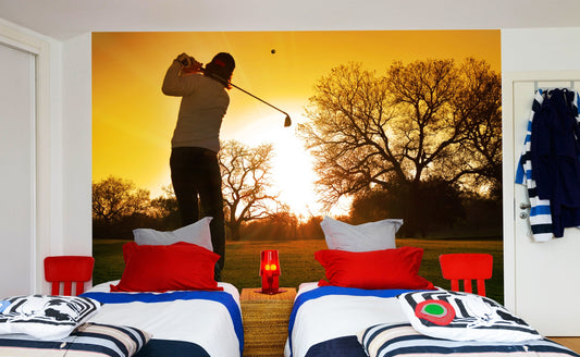 Golfer Sunset Full Wall Mural