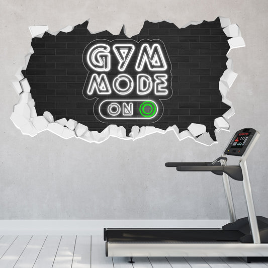 Gym Wall Sticker - Gym Mode On Neon Broken Wall