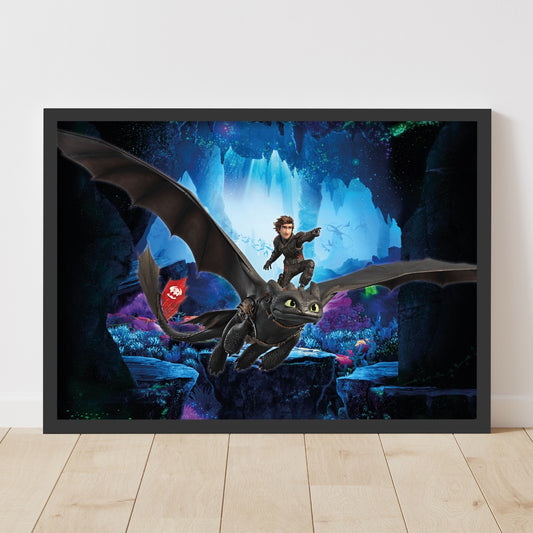 How To Train Your Dragon Print - Hiccup and Toothless Flying Through Cave Print