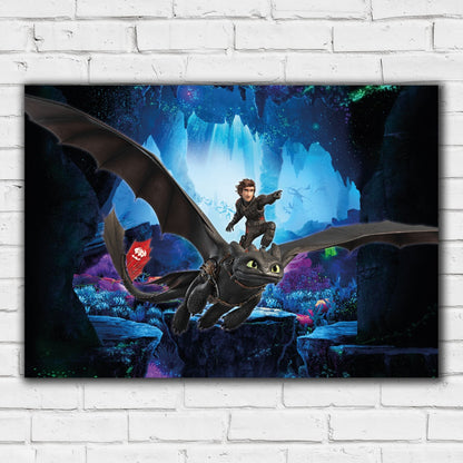 How To Train Your Dragon Print - Hiccup and Toothless Flying Through Cave Print