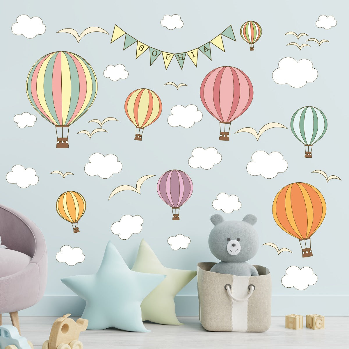 Balloon Ceiling Sticker Hot Air Balloon Personalised Wall Sticker Set – www.themed.co.uk
