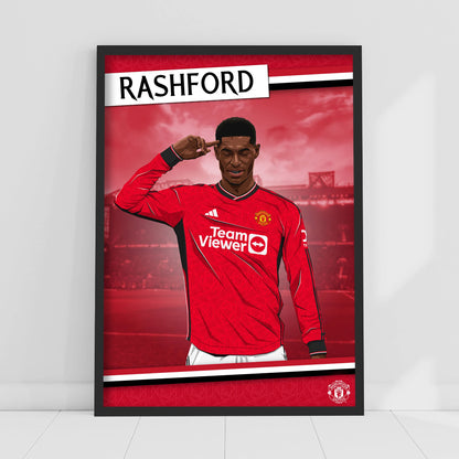 Manchester United FC Print - Marcus Rashford 23/24 Illustration Player Poster Football Wall Art
