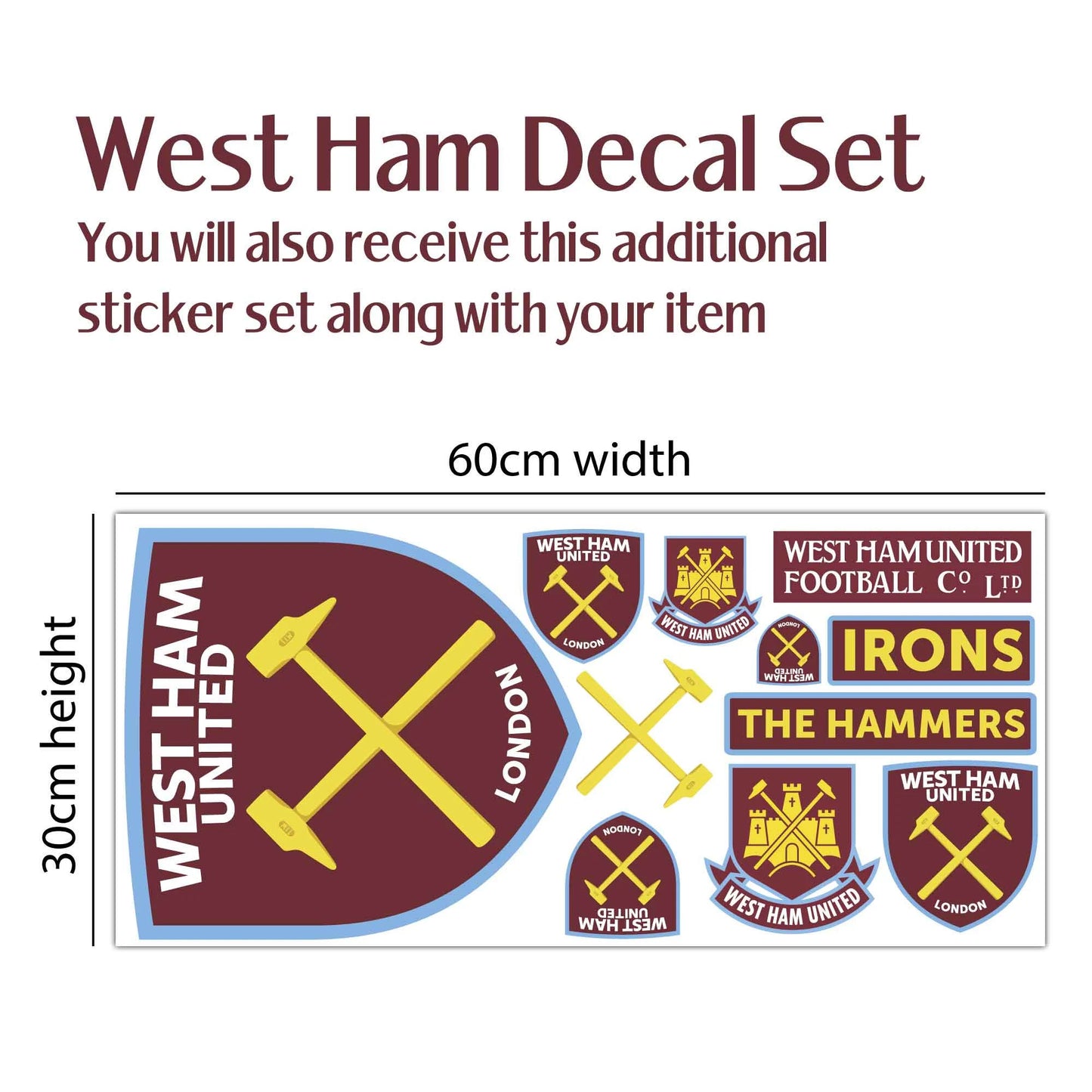 West Ham United Wall Sticker - Ward 23/24 Broken Wall Sticker + Hammers Decal Set Football Art