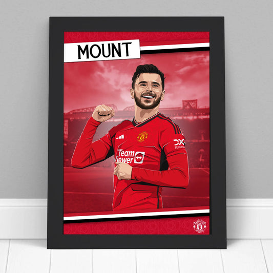 Manchester United FC Print - Mason Mount 23/24 Player Illustration Poster Football Wall Art