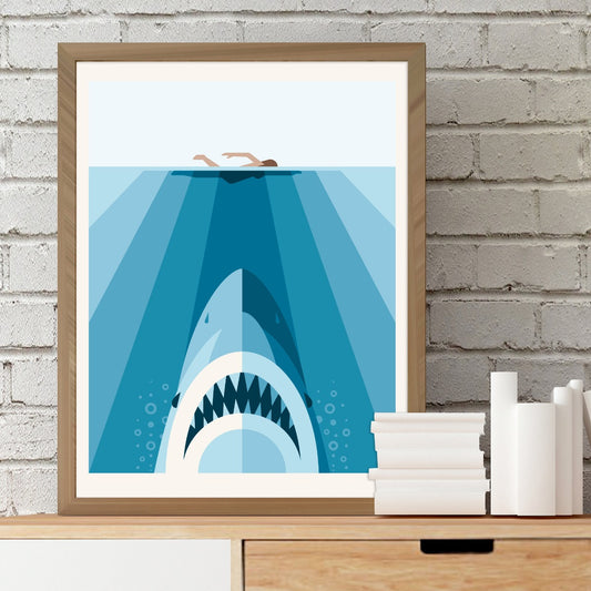 Jaws Print - Minimal Swimming Shark