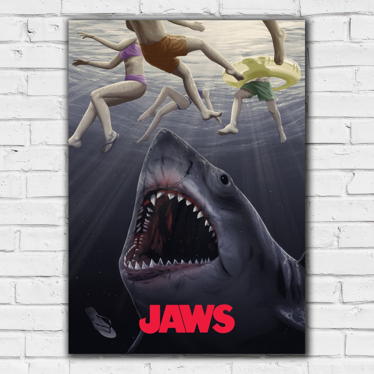 Jaws Print - Swimmers Floating Over Shark
