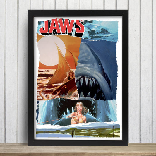 Jaws Print - Vintage Paper Collage Shark Poster