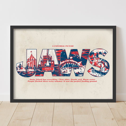 Jaws Print - Vintage Red Name and Quote