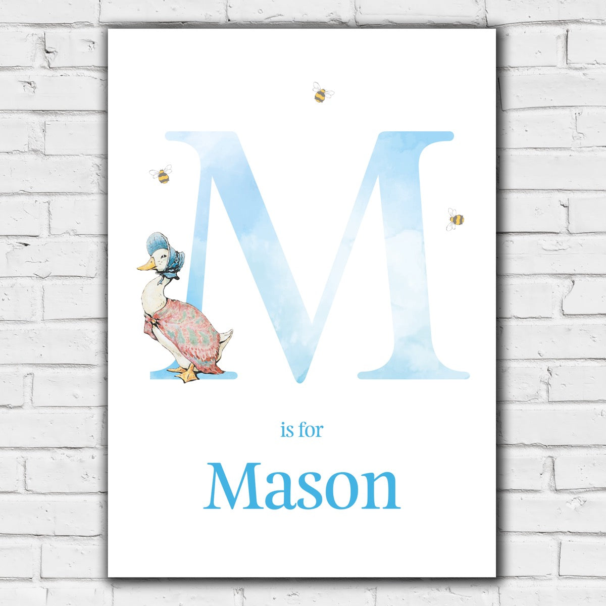 Peter Rabbit Print - Jemima Puddle-Duck Blue Letter & Personalised Name