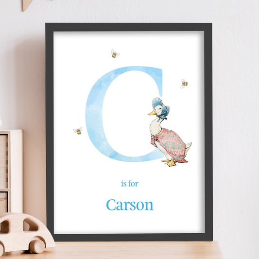 Peter Rabbit Print - Jemima Puddle-Duck Blue Letter & Personalised Name