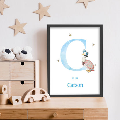 Peter Rabbit Print - Jemima Puddle-Duck Blue Letter & Personalised Name