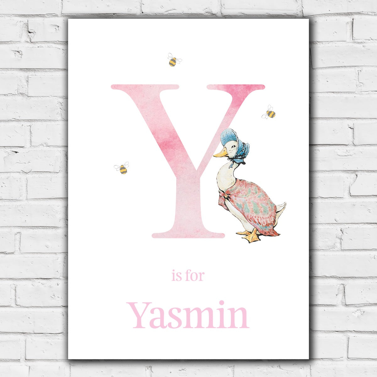 Peter Rabbit Print - Jemima Puddle-Duck Pink Letter & Personalised Name