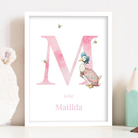 Peter Rabbit Print - Jemima Puddle-Duck Pink Letter & Personalised Name