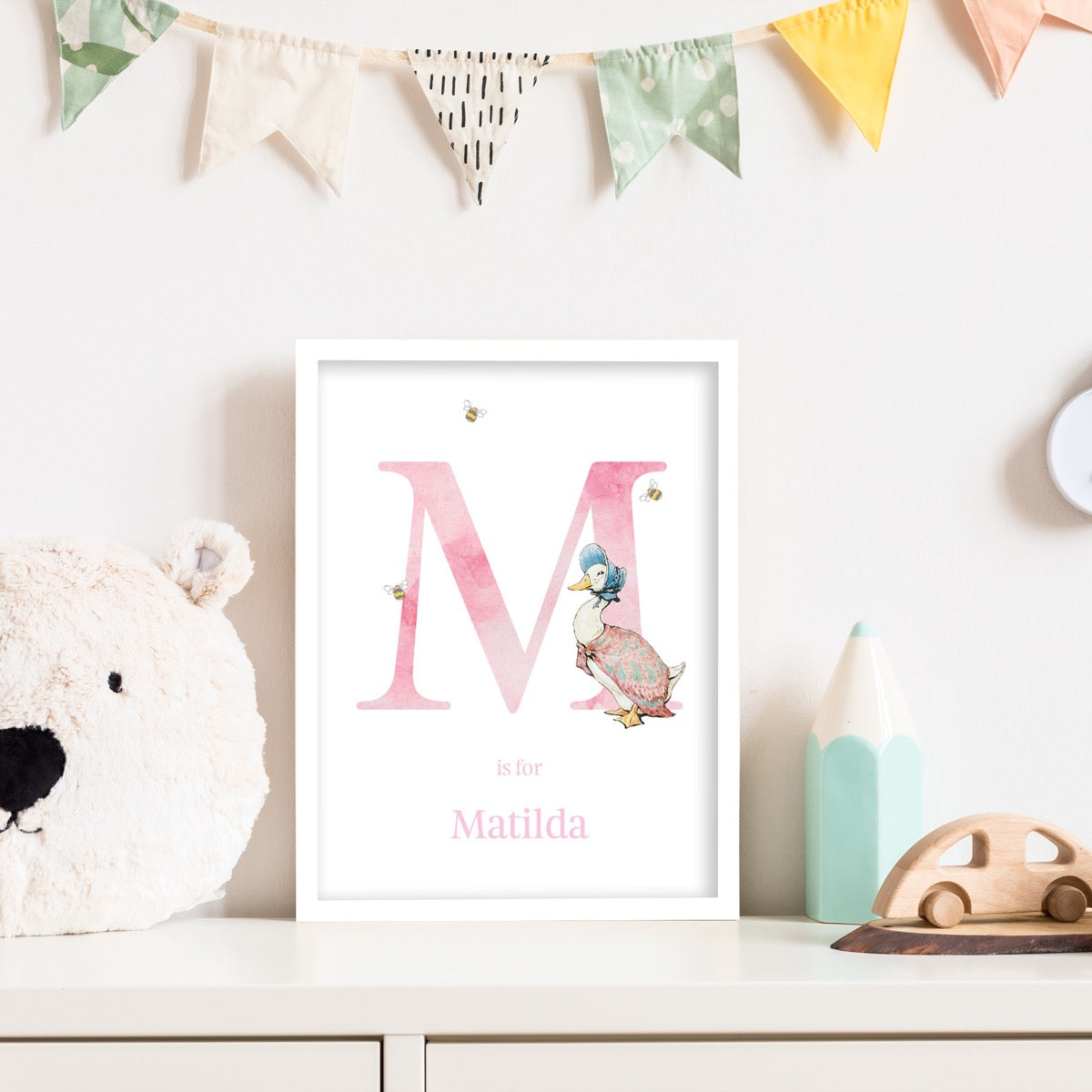 Peter Rabbit Print - Jemima Puddle-Duck Pink Letter & Personalised Name