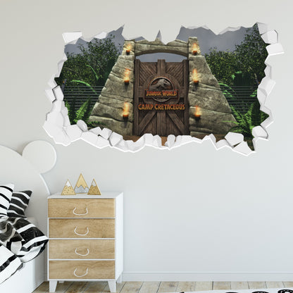 Jurassic World Camp Cretaceous Wall Sticker - Camp Gates Broken Wall