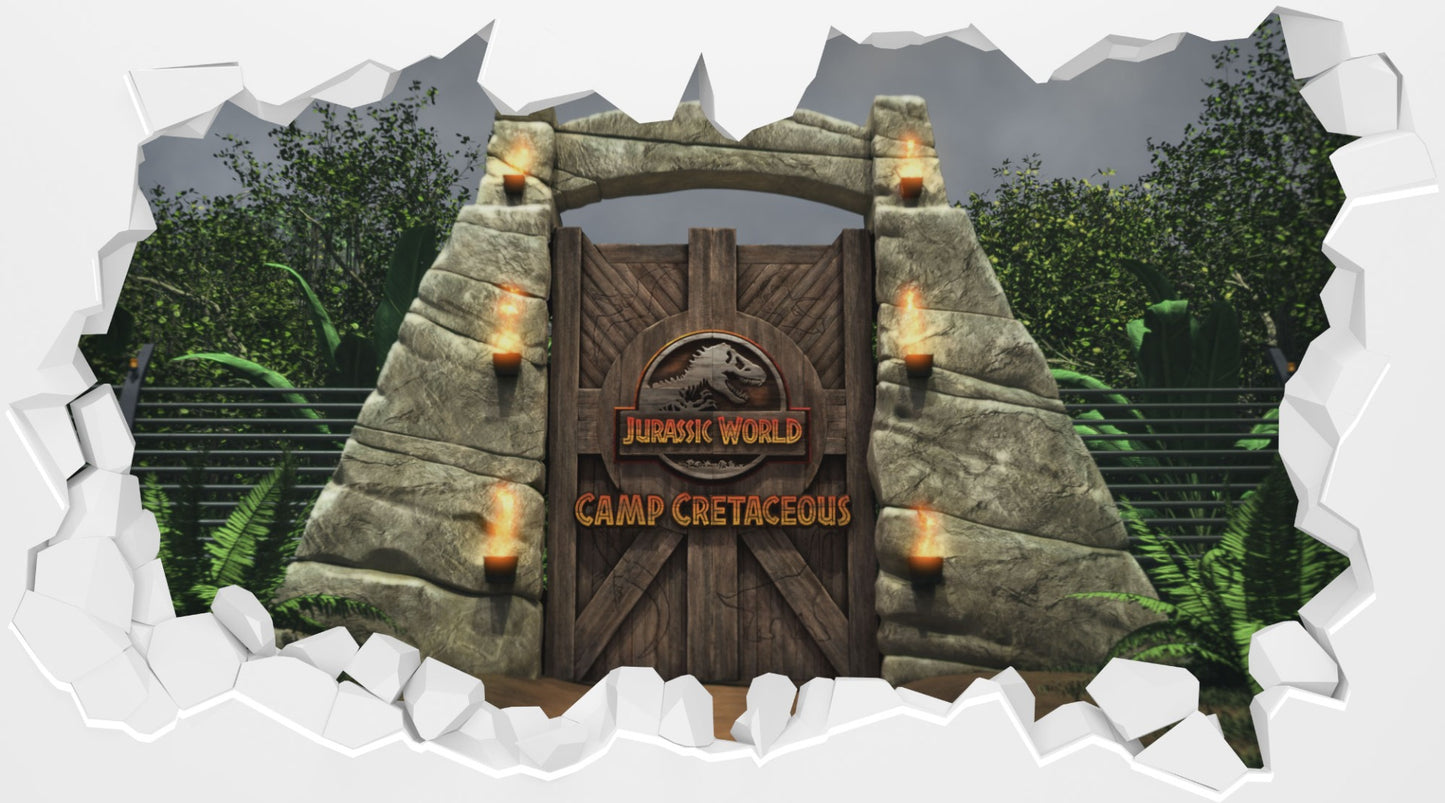 Jurassic World Camp Cretaceous Wall Sticker - Camp Gates Broken Wall