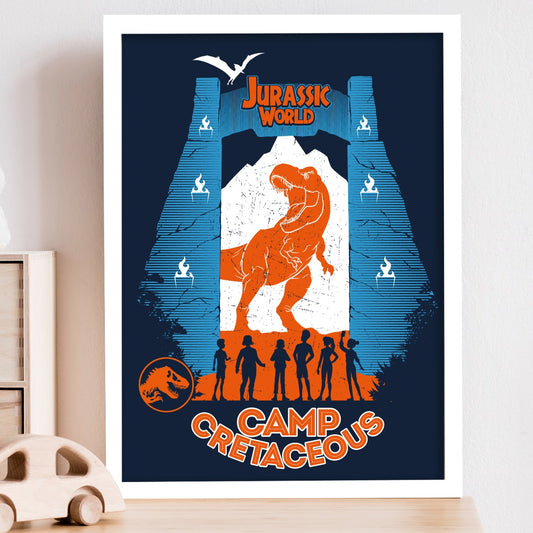 Jurassic World Camp Cretaceous Print - Orange and Blue Gates Silhouette