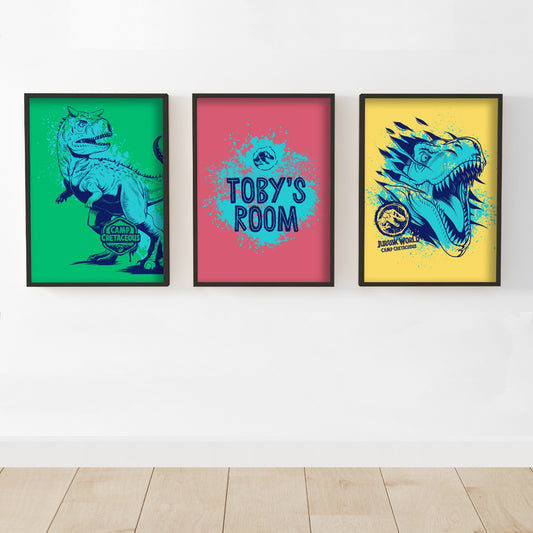Jurassic World Camp Cretaceous Prints - Personalised Colourful Set of 3 Posters
