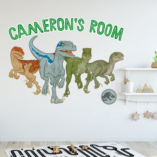 Jurassic World Camp Cretaceous Wall Sticker - Raptor Group Personalised Name