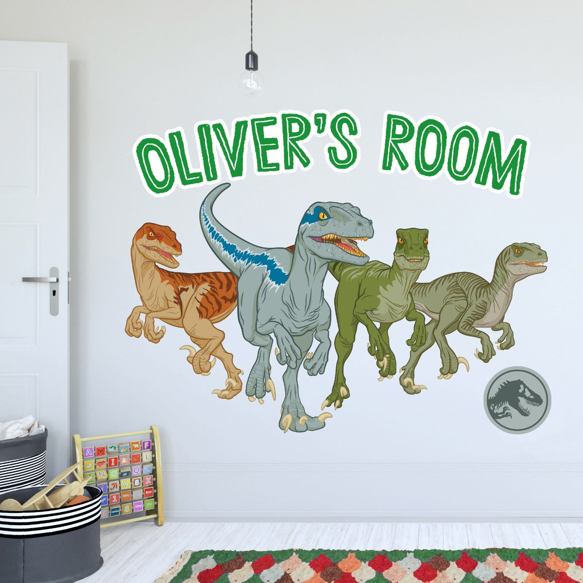 Jurassic World Camp Cretaceous Wall Sticker - Raptor Group Personalised Name