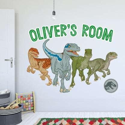Jurassic World Camp Cretaceous Wall Sticker - Raptor Group Personalised Name