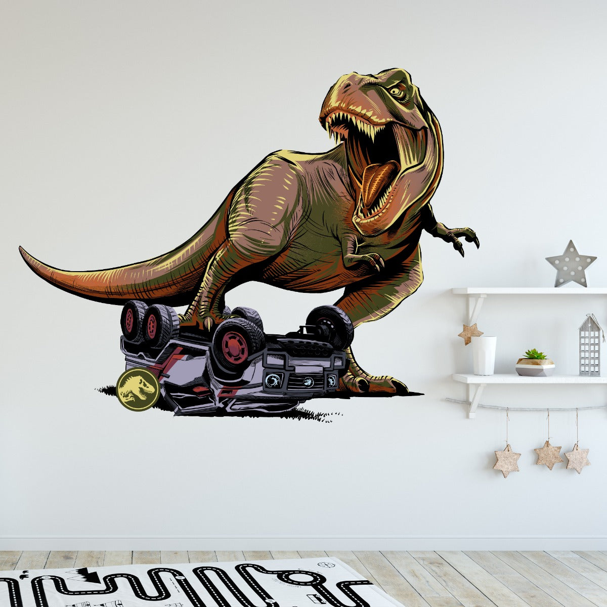 Jurassic World Camp Cretaceous Wall Sticker - T- Rex Crushing Car
