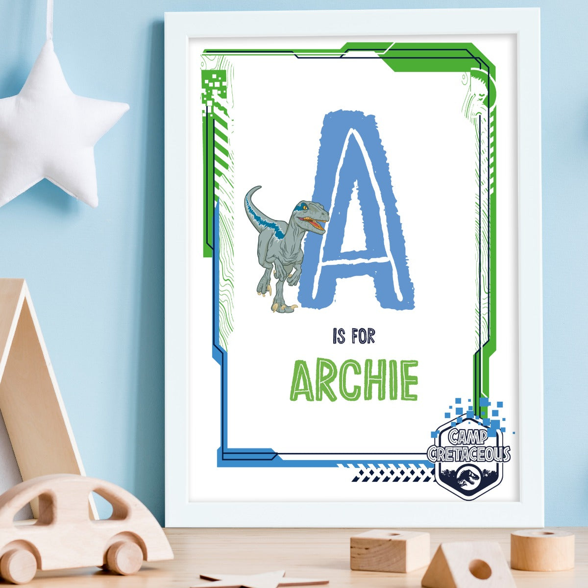 Jurassic World Camp Cretaceous Print - Velociraptor Personalised Letter and Name