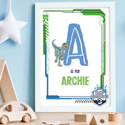 Jurassic World Camp Cretaceous Print - Velociraptor Personalised Letter and Name