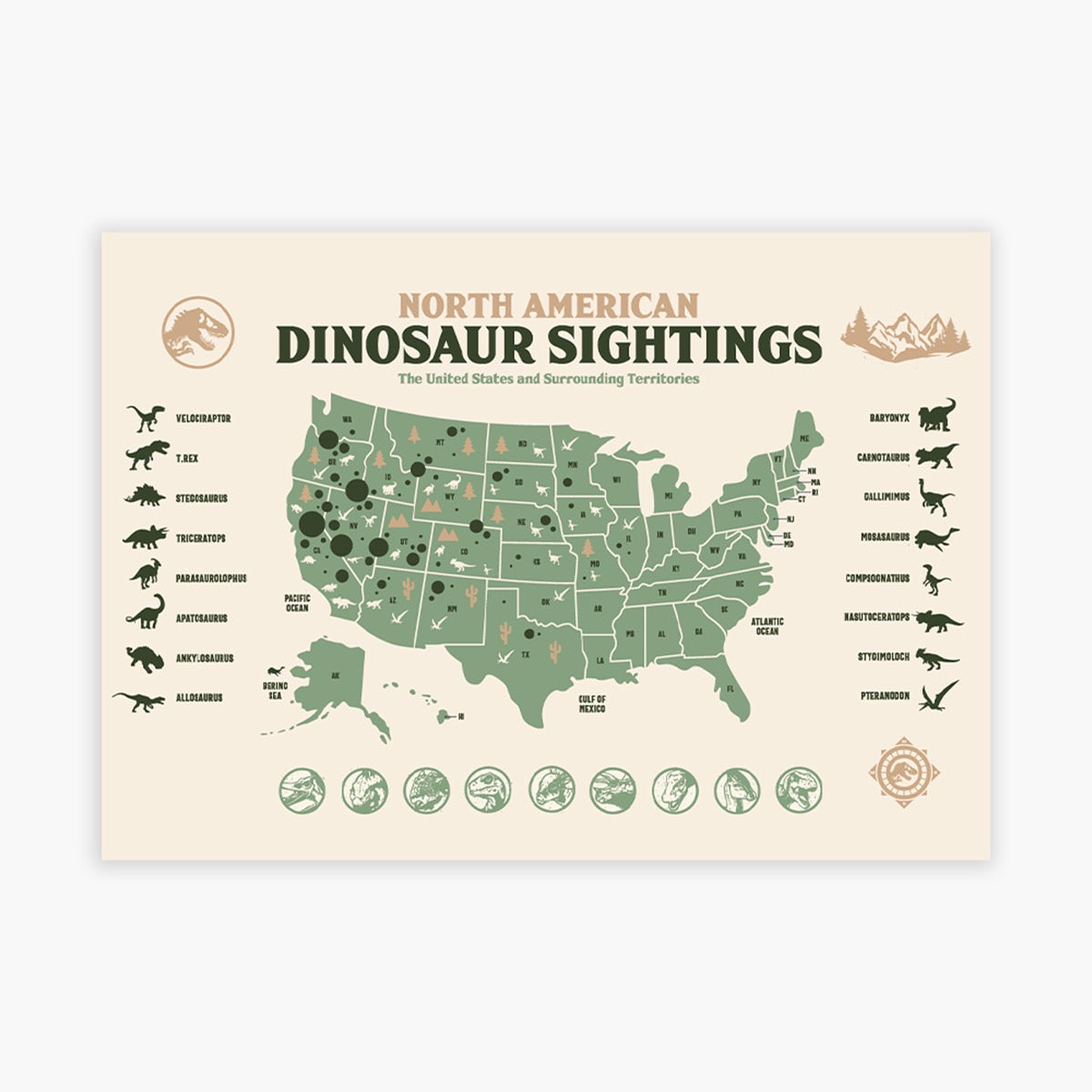 Jurassic World Print - Dinosaur Sightings Map