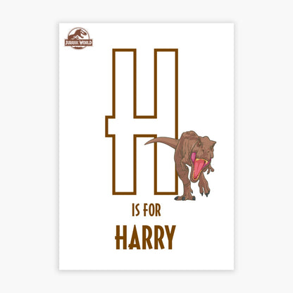 Jurassic World Print - T-Rex Dinosaur with Personalised Letter and Name